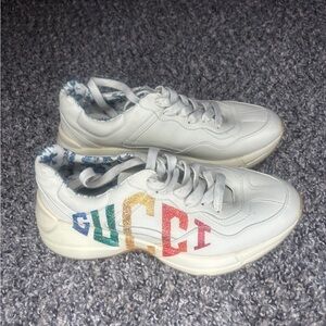 Gucci White Sneakers with Colorful Logo